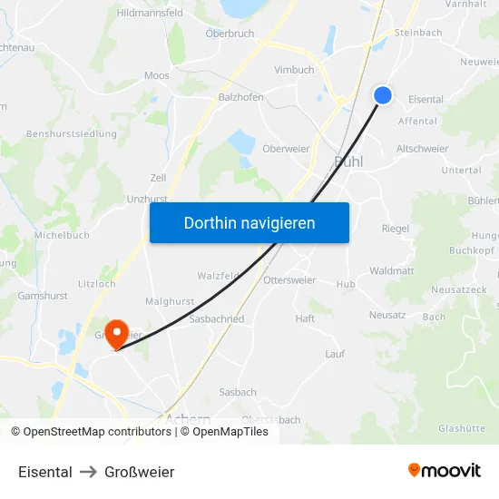 Eisental to Großweier map