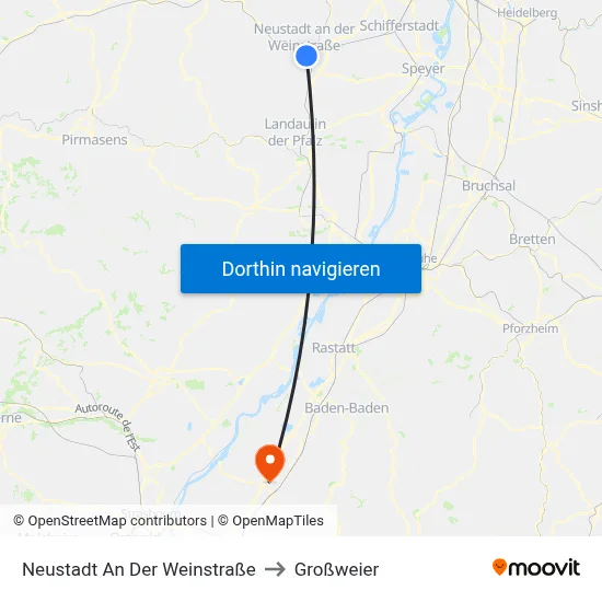 Neustadt An Der Weinstraße to Großweier map