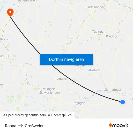 Rosna to Großweier map