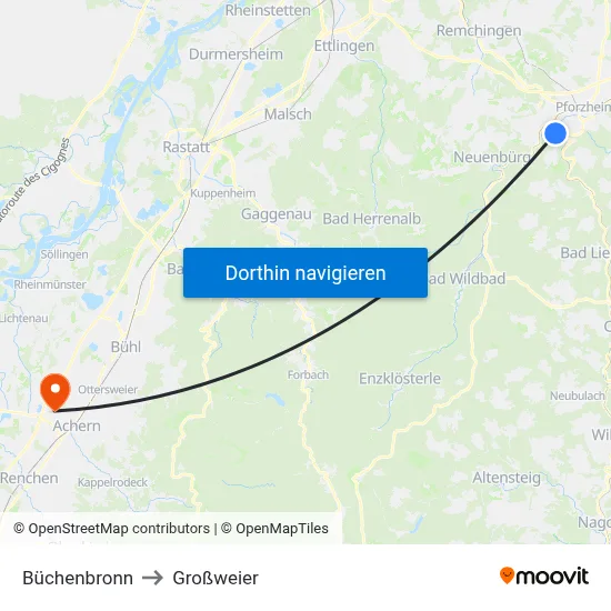 Büchenbronn to Großweier map