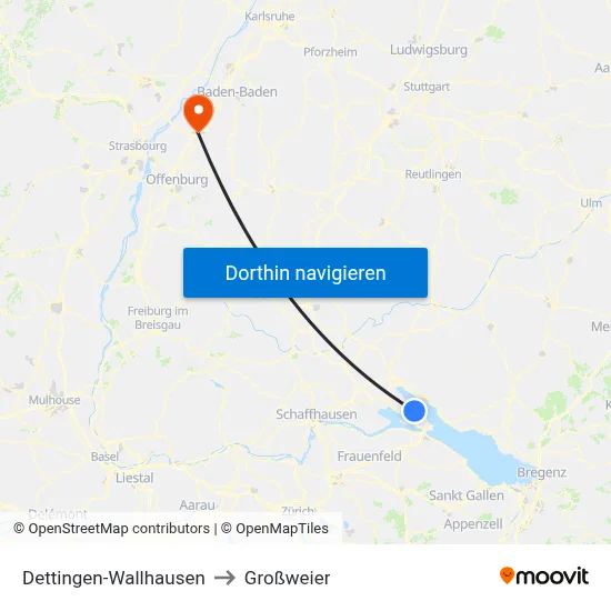 Dettingen-Wallhausen to Großweier map