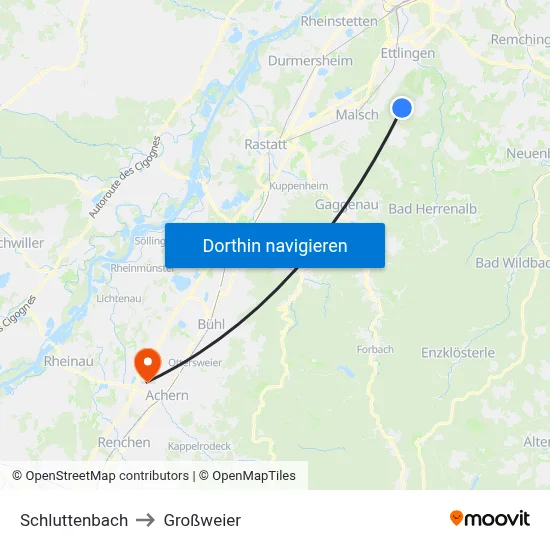 Schluttenbach to Großweier map