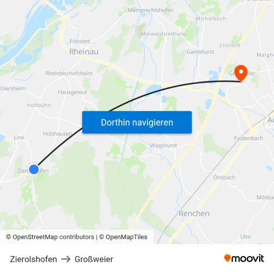 Zierolshofen to Großweier map