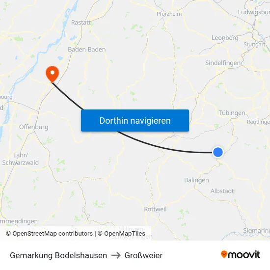 Gemarkung Bodelshausen to Großweier map