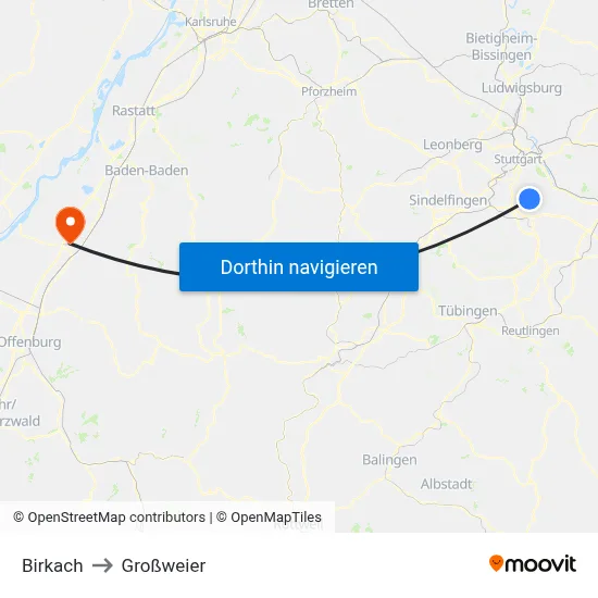 Birkach to Großweier map