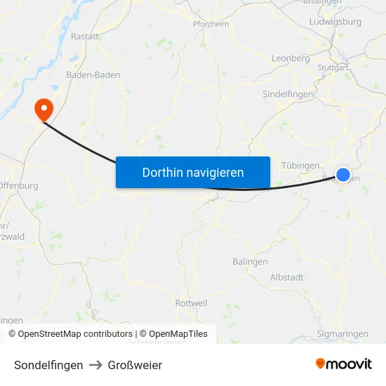 Sondelfingen to Großweier map