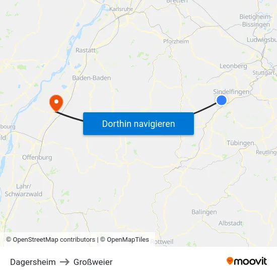 Dagersheim to Großweier map