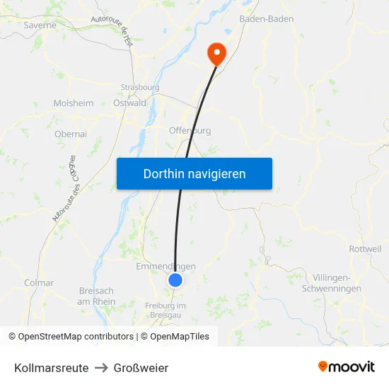 Kollmarsreute to Großweier map