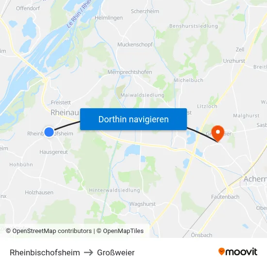 Rheinbischofsheim to Großweier map