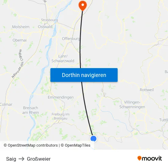 Saig to Großweier map