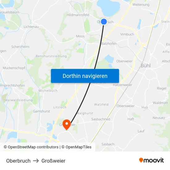 Oberbruch to Großweier map