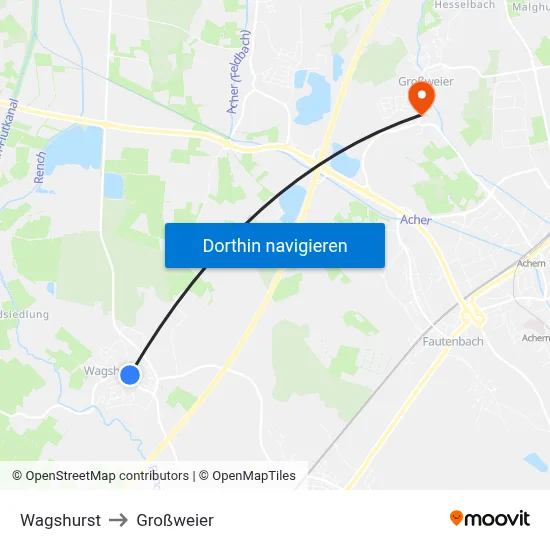 Wagshurst to Großweier map