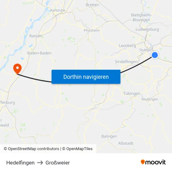 Hedelfingen to Großweier map