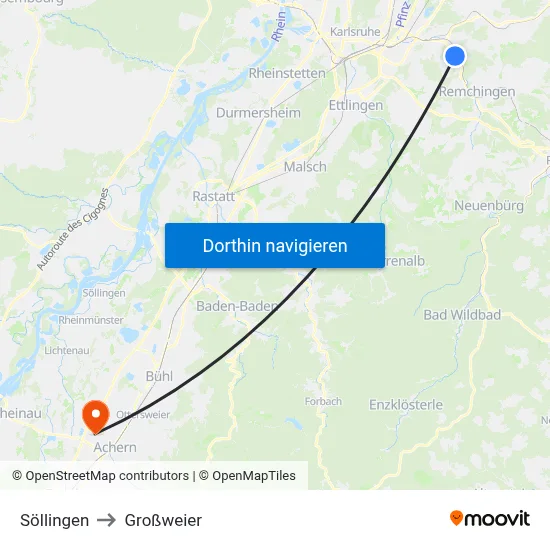 Söllingen to Großweier map