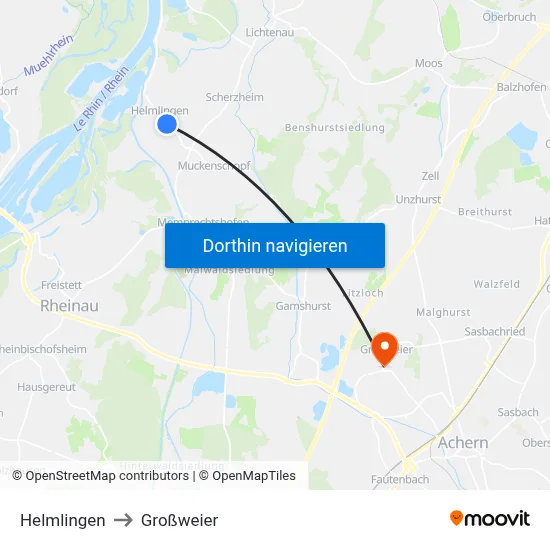 Helmlingen to Großweier map