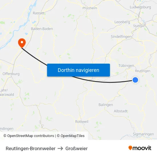 Reutlingen-Bronnweiler to Großweier map