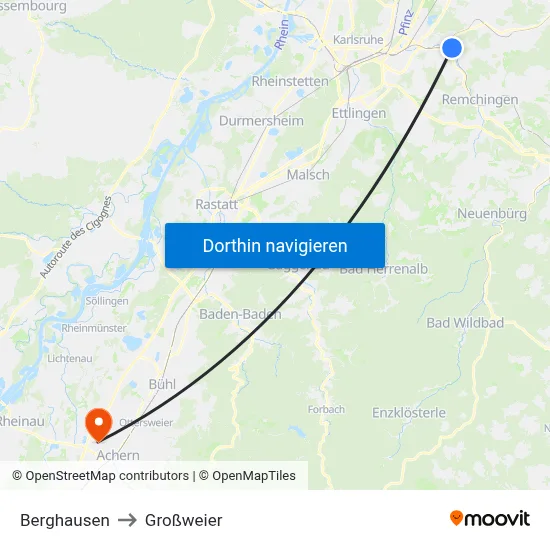 Berghausen to Großweier map