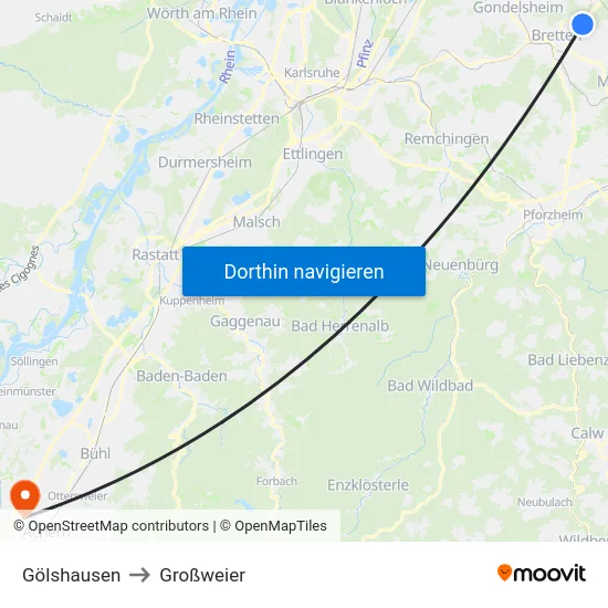 Gölshausen to Großweier map