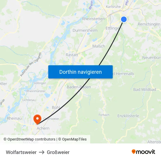Wolfartsweier to Großweier map