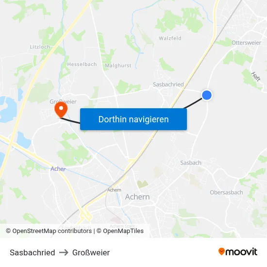 Sasbachried to Großweier map