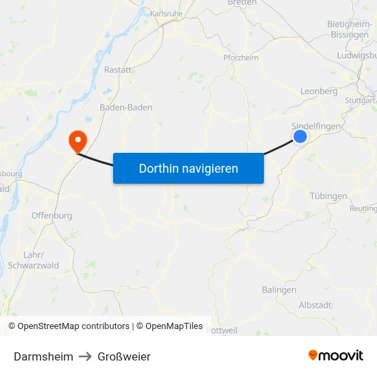 Darmsheim to Großweier map