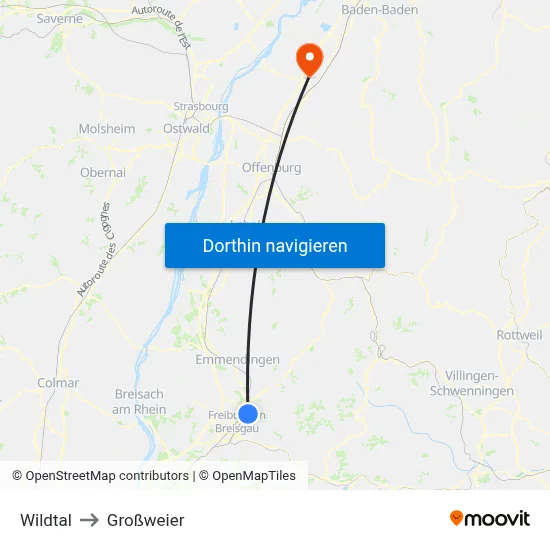 Wildtal to Großweier map