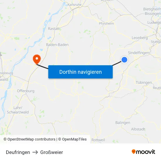 Deufringen to Großweier map