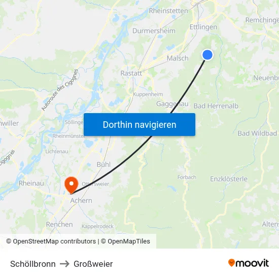 Schöllbronn to Großweier map