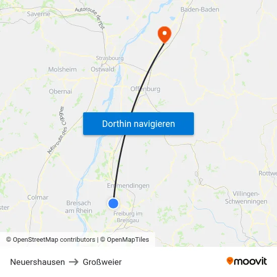 Neuershausen to Großweier map