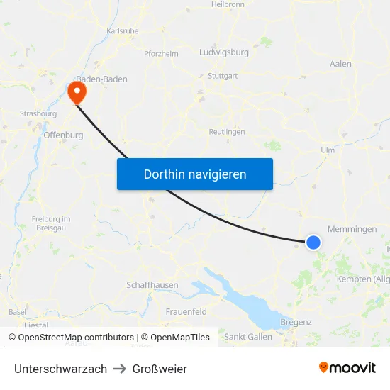 Unterschwarzach to Großweier map