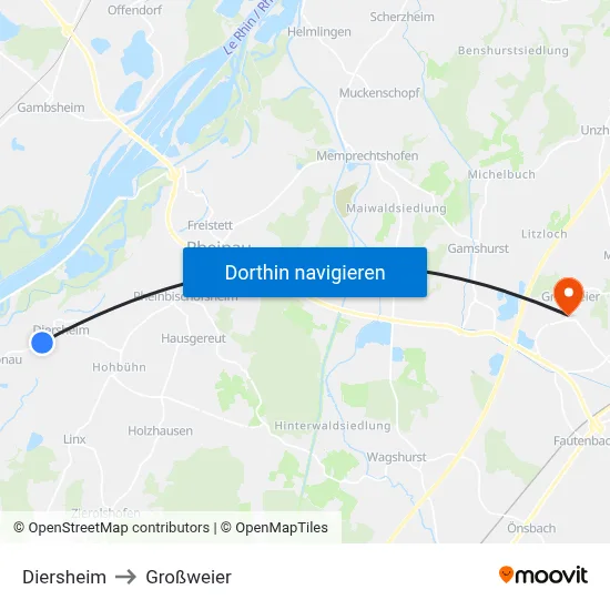 Diersheim to Großweier map