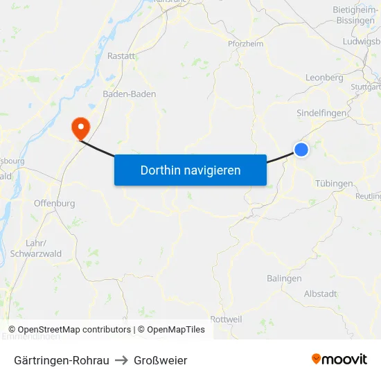 Gärtringen-Rohrau to Großweier map