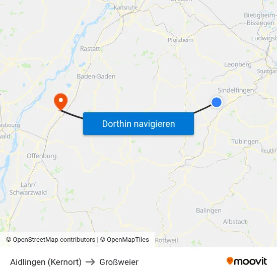 Aidlingen (Kernort) to Großweier map