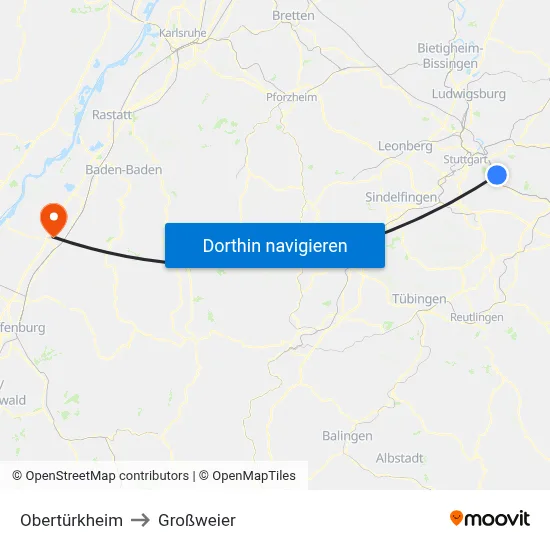 Obertürkheim to Großweier map