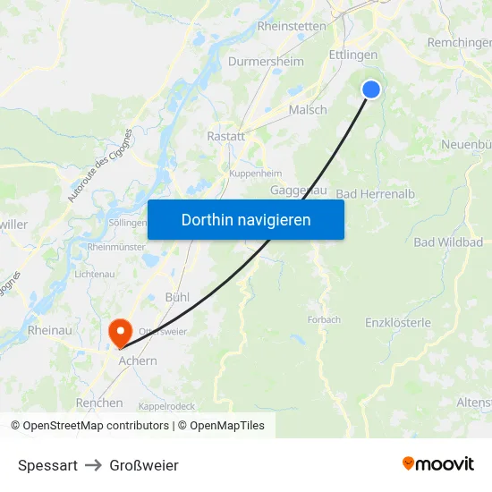 Spessart to Großweier map