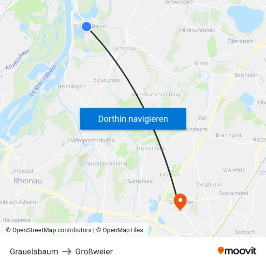 Grauelsbaum to Großweier map