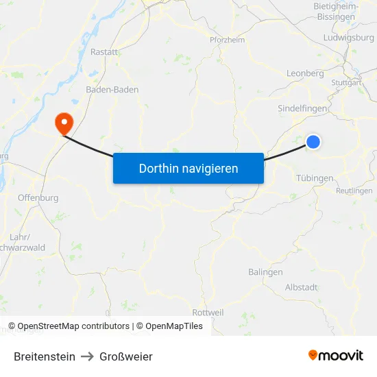Breitenstein to Großweier map
