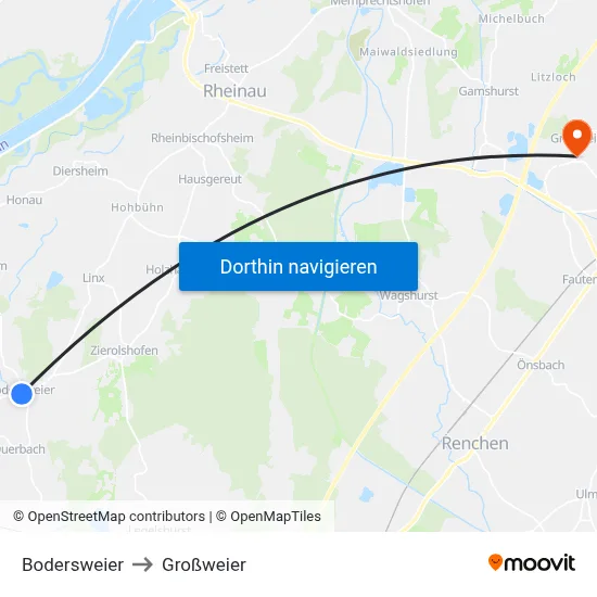 Bodersweier to Großweier map