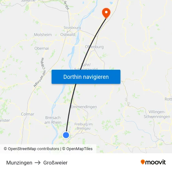 Munzingen to Großweier map