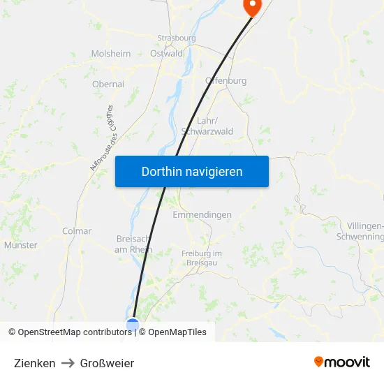 Zienken to Großweier map