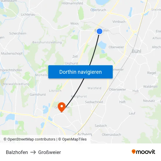 Balzhofen to Großweier map