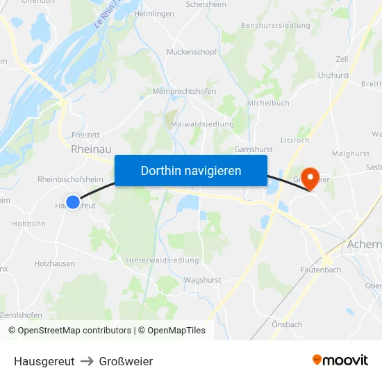 Hausgereut to Großweier map