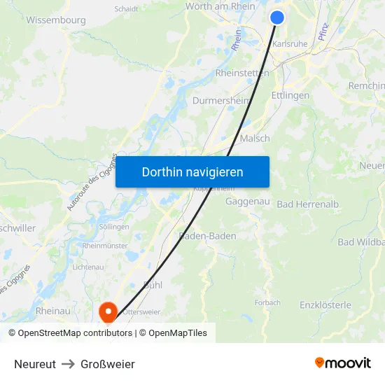 Neureut to Großweier map