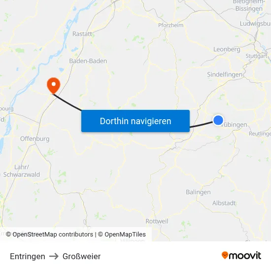 Entringen to Großweier map
