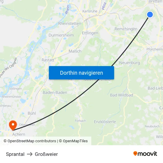 Sprantal to Großweier map