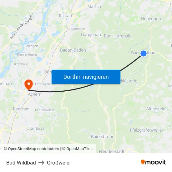Bad Wildbad to Großweier map