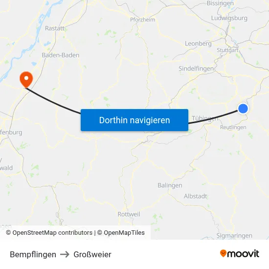Bempflingen to Großweier map