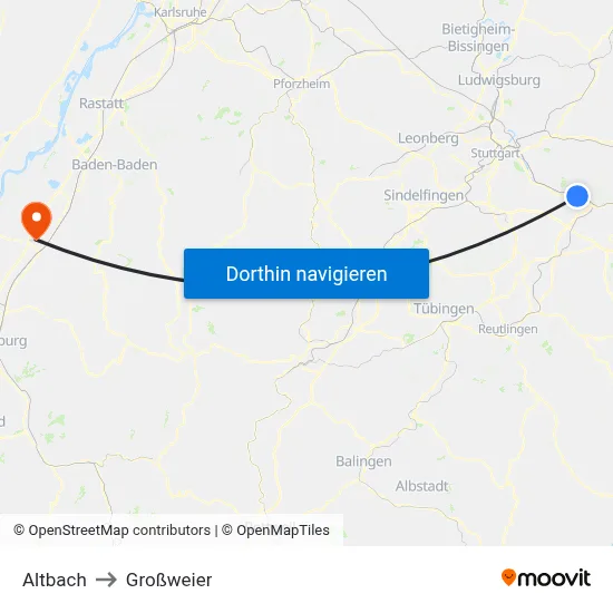 Altbach to Großweier map