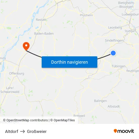 Altdorf to Großweier map