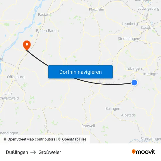 Dußlingen to Großweier map